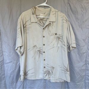 100% Silk Saddlebred Cream and Brown Casual Button Down Shirt